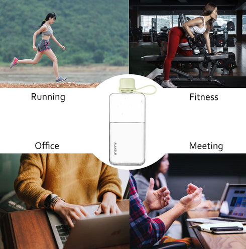 Portable Flat Water Bottle,BPA Free Reusable Tritan Plastic Travel Water Bottle Cup,Lightweight Leakproof Slim Water Bottles Fits Purse,Backpackin...